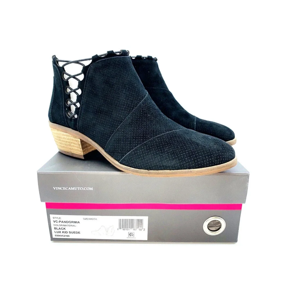 Vince Camuto Pandormia Exposed Ankle Boots- Black Suede, US 9.5M - Picture 1 of 9